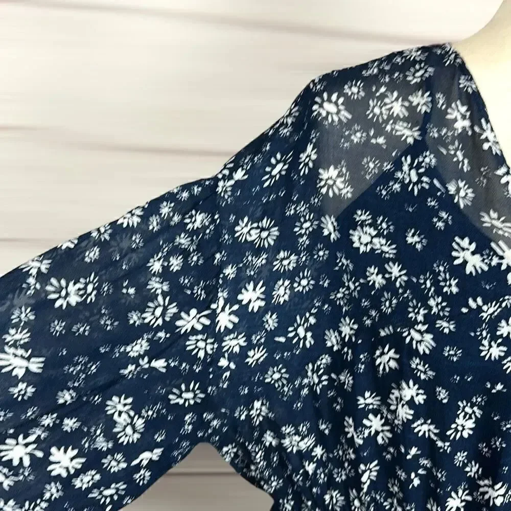 Free People Wallflower Midi Chiffon Dress Navy/White Flared Semi Sheer size S